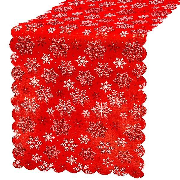 Bieżnik na stół 187x34cm obrus świąteczny ze śnieżynkami czerwony