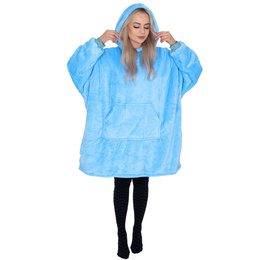 Kocobluza damska męska oversize koc bluza 2w1 z kapturem XXL ciepła morski niebieski