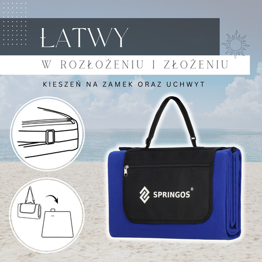 Koc plażowy piknikowy 200x150 cm mata niebieska