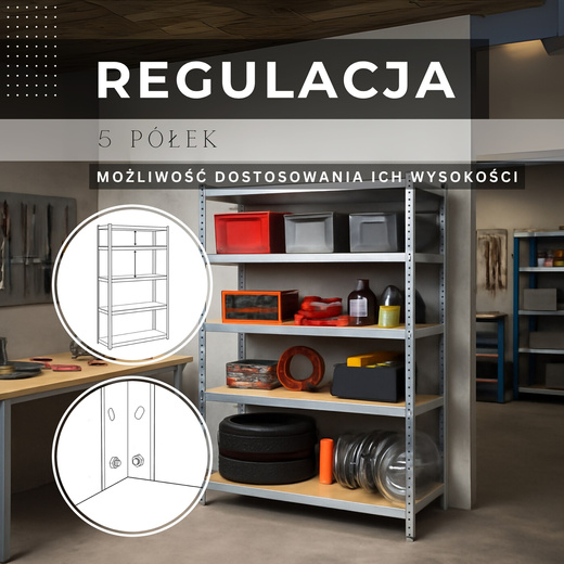 Regały metalowe 2 szt. z 5 półkami 205x120x45cm 1000kg do garażu, piwnicy