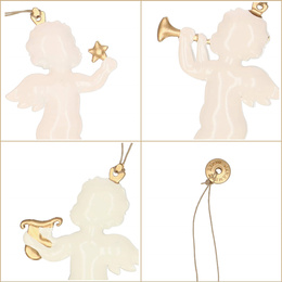 Świąteczne zawieszki 7cm metalowe aniołki zestaw 3 szt. kremowy
