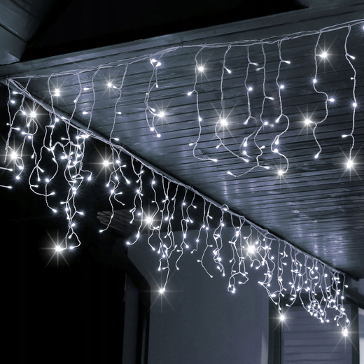 Kurtyna świetlna 500 led girlanda, lampki wewnętrzno-zewnętrzne sople zimny biały z flash