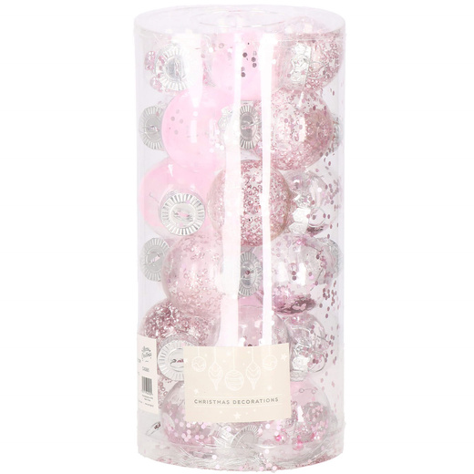 Bombki choinkowe przeźroczyste 24 szt. różowy 5cm zestaw choinkowy