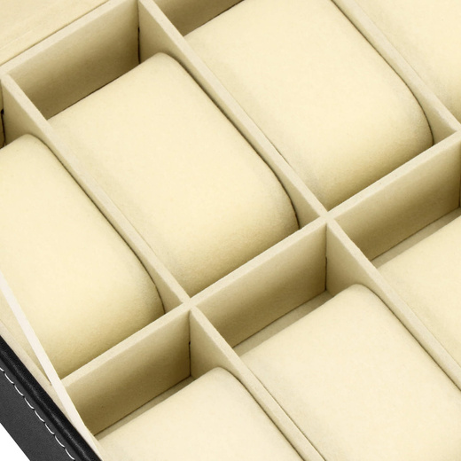 Szkatułka na zegarki 30x20x8 cm czarno-kremowa, ekoskóra organizer z 12 przegródkami