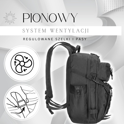 Plecak wojskowy, turystyczny z kieszeniami survival czarny