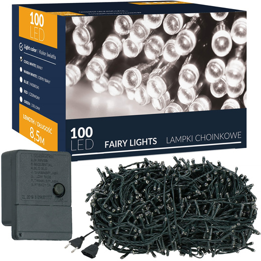 Lampki choinkowe 100 led biały zimny 8,5 m oświetlenie świąteczne