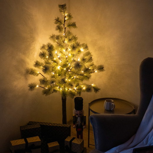 Choinka sztuczna na pniu z oświetleniem 128 LED drzewko świąteczne 150 cm ośnieżone