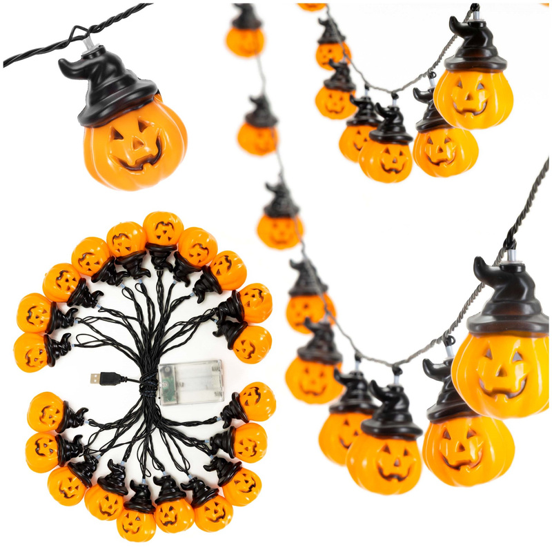 Lampki na Halloween dynie 5 m girlanda łańcuch świetlny na baterie 20 LED świecąca ozdoba