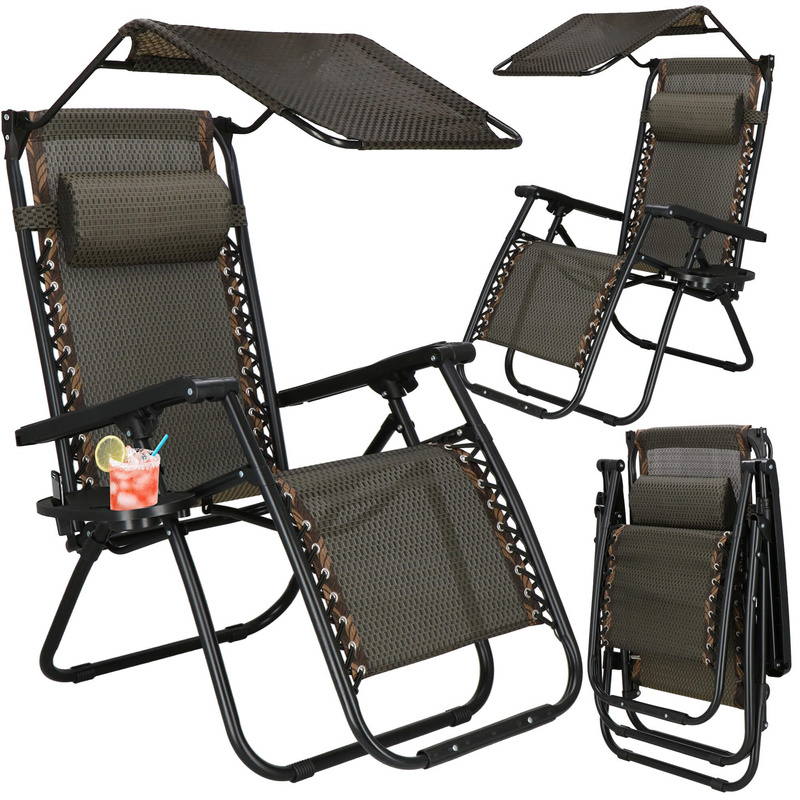 Leżak ogrodowy grawitacyjny regulowany zero gravity z daszkiem