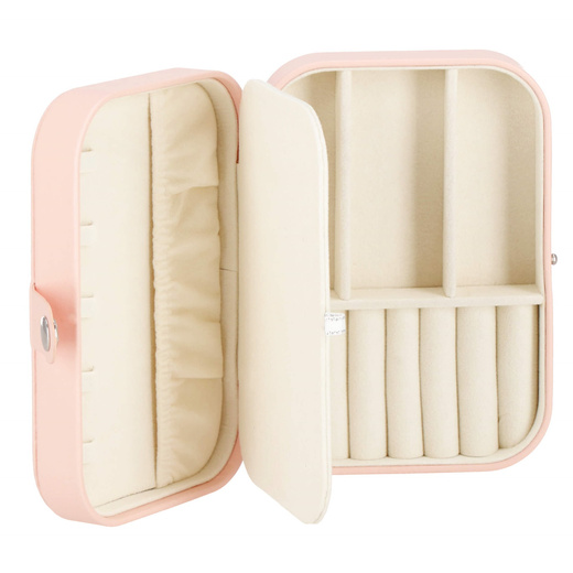 Szkatułka na biżuterię ekoskóra 16x11x5 cm różowy organizer z przegródkami