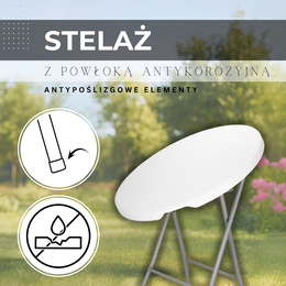 Stół składany cateringowy 75x80 cm okrągły stolik bankietowy koktajlowy biały