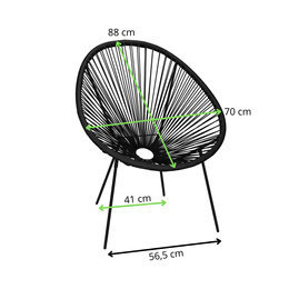 Owalne krzesło ogrodowe, wys. 86 cm rattanowy fotel ażurowy czarne
