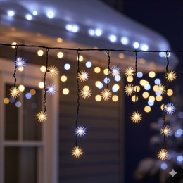 Kurtyna świetlna 50 Led lampki zewnętrzne sople 2,5 m ciepły biały + zimny biały flash