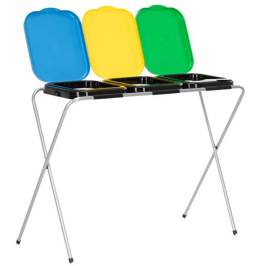 Stelaż na trzy worki do segregacji odpadów, stojak z pokrywami na śmieci