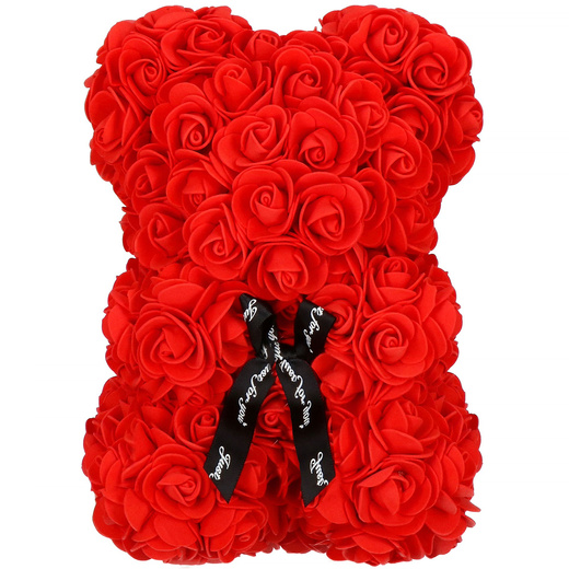 Miś z płatków róż czerwony 22 cm rose bear z kokardką