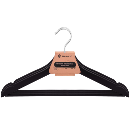 Wieszaki na ubrania drewniane zestaw 3 szt. czarne