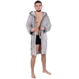 Szlafrok męski z polaru rozm. M/L z paskiem szary