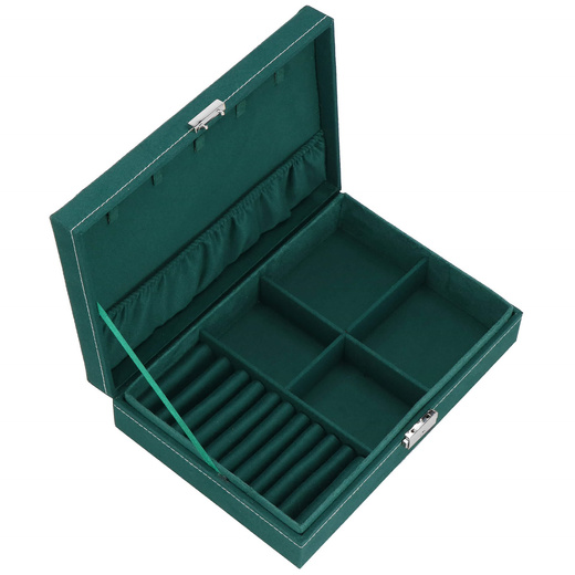 Szkatułka na biżuterię 28x19,5x7 cm zielony welurowy organizer z przegródkami