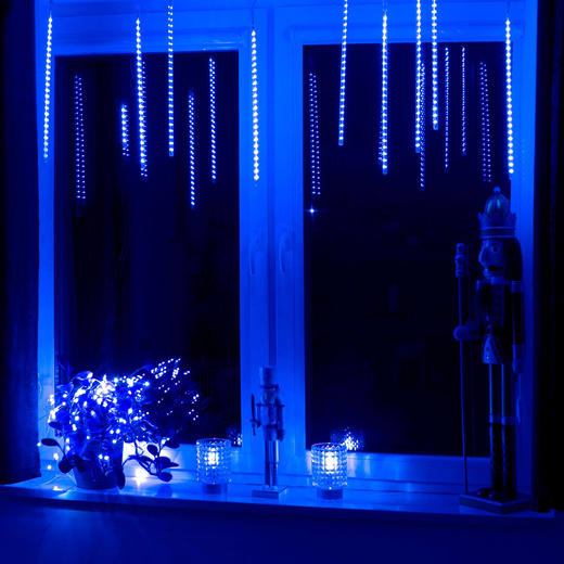 Lampki choinkowe 480 Led sople 10 szt. padający śnieg meteory zewnętrzne niebieskie