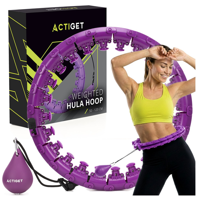 Hula hop z obciążeniem 24 elementy składane, z wypustkami do treningu cardio i fitness, fioletowe