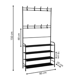 Wieszak na ubrania 150x80x25 cm metalowy stojak na buty loft czarny