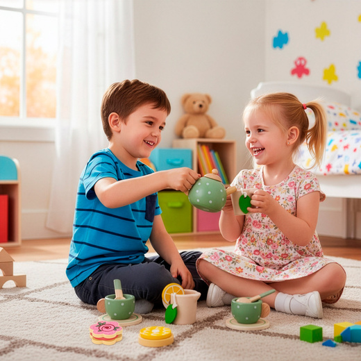 Zabawka drewniana, zestaw śniadaniowy dla dzieci 14 el. akcesoria kuchenne