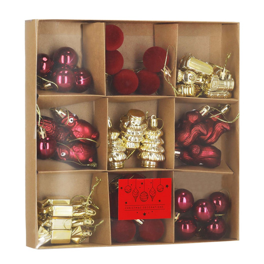 Bombki choinkowe 40 szt. zestaw dekoracji świątecznych, nietłukące, bordowy, złoty, biały