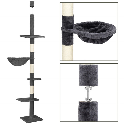 Drapak dla kota sufitowy sizal słupek z legowiskiem i platformami 245 - 260 cm