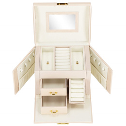 Szkatułka na biżuterię ekoskóra 17,5x12x13,5 cm jasny różowy organizer z przegródkami