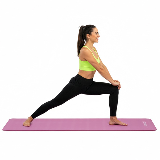 Mata do ćwiczeń 183x61 cm antypoślizgowa NBR do jogi, stretchingu z uchwytem różowa
