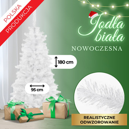 Choinka sztuczna 180 cm jodła biała nowoczesna jak żywa, ze stojakiem