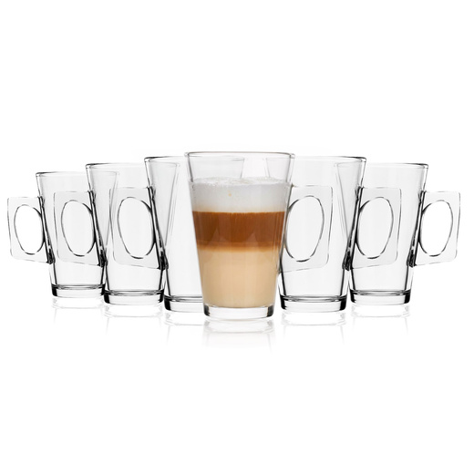 Szklanki do kawy latte mrożonej deserów 255 ml wysokie z uchem komplet 6 szt.