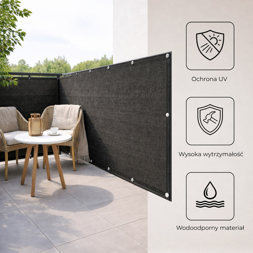 Osłona balkonowa, maskująca 0,9x5 m mata na balkon zacieniająca 95% antracytowa