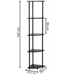 Regał narożny z 5 półkami do salonu 147 cm czarny