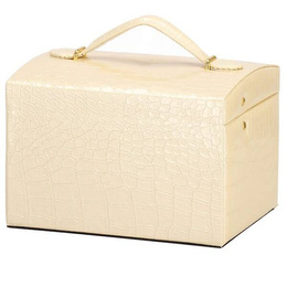 Szkatułka na biżuterię ekoskóra 17,5x14x12,5 cm ecru organizer z przegródkami
