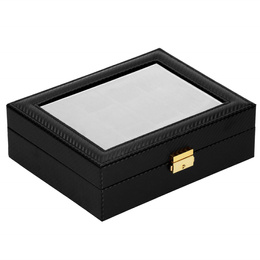 Szkatułka na zegarki 25x20x8 cm czarna, ekoskóra organizer z 10 przegródkami