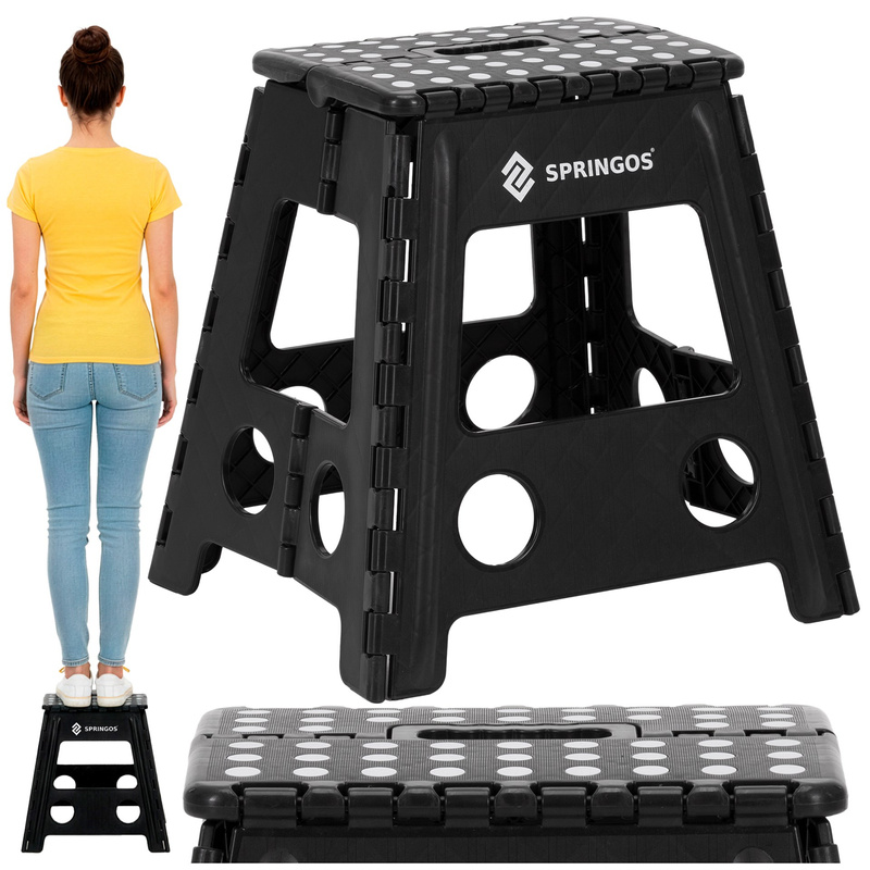 Stołek składany 39 cm schodek pomocniczy 150 kg podest antypoślizgowy, czarny