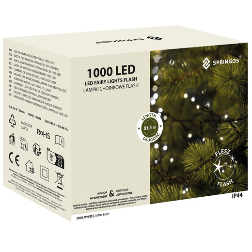 Lampki choinkowe 1000 Led biały zimny 81,5 m oświetlenie świąteczne IP44 niebieski flash