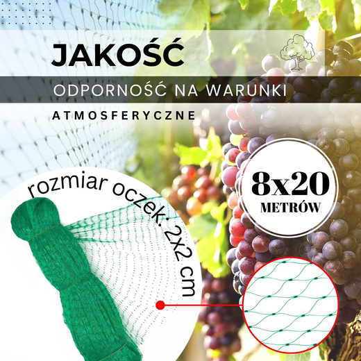 Siatka na ptaki zabezpieczająca ochronna 8x20m z kotwami mocującymi 20 szt. zielona