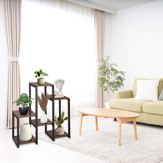 Kwietnik metalowy 79 cm stojak na kwiaty z 6 półkami loft czarny, ciemnobrązowy