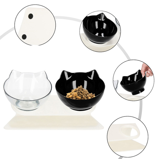 Podwójna miska dla psa i kota z podstawką antypoślizgowa przeźroczysta, czarna