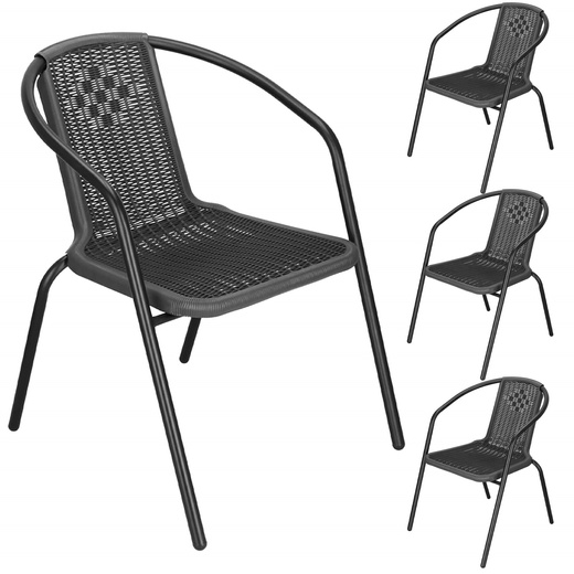 Meble ogrodowe zestaw na taras dla 4 osób: metalowe 4 krzesła i stół 140x80 cm czarno-szary