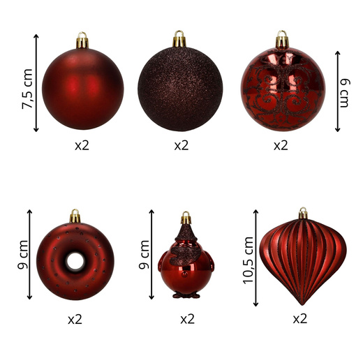 Bombki choinkowe 12 szt. zestaw dekoracji świątecznych, nietłukące, czerwone
