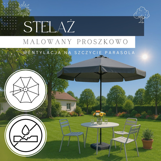 Parasol ogrodowy z korbą 410 cm duży składany na balkon, taras ciemnoszary