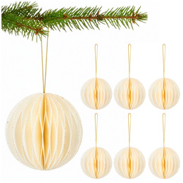 Papierowe bombki 6 szt. zawieszki choinkowe, ozdoby świąteczne 8 cm rozkładane, biały 