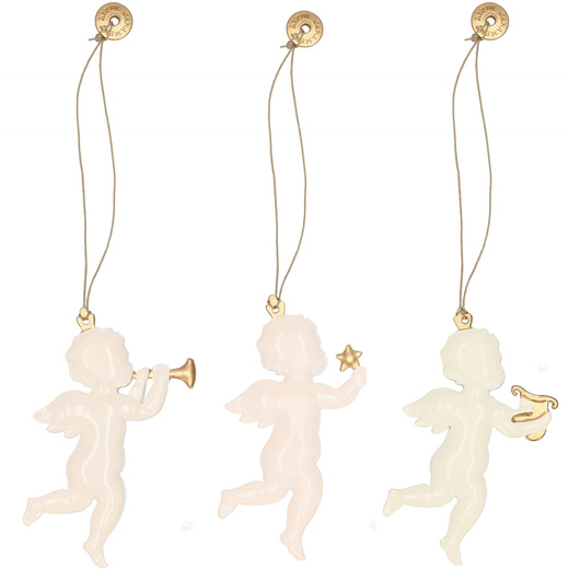 Świąteczne zawieszki 7cm metalowe aniołki zestaw 3 szt. kremowy