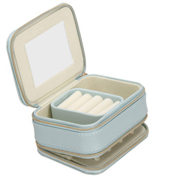 Szkatułka na biżuterię ekoskóra 11,5x8,5x5,5 cm błękitny organizer z przegródkami i lusterkiem