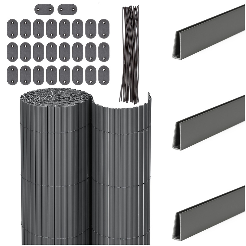 Osłona PVC maskująca 300x100 cm, profile zestaw na balkon, taras, ogrodzenie ciemnoszare