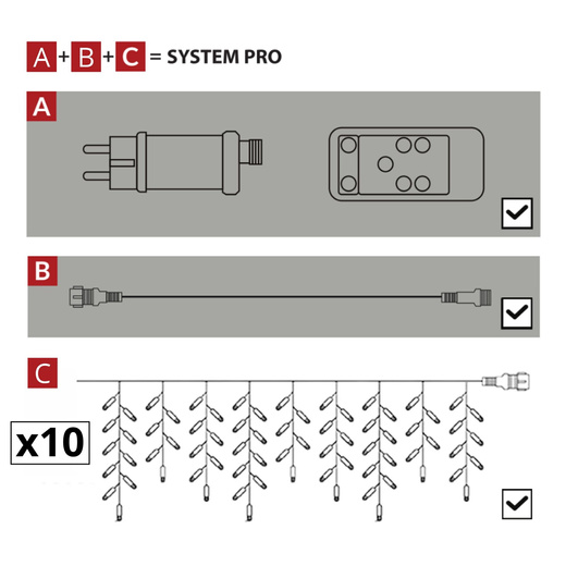 Kurtyna świetlna PRO 500 Led lampki zewnętrzne 25 m zimny biały + zimny biały flash zestaw
