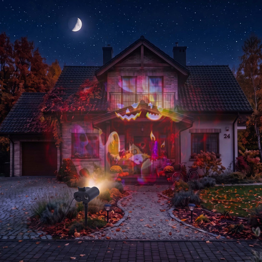 Projektor laserowy na dom, ścianę 12 slajdów, dekoracje świąteczne, Halloween, pilot, timer, efekty świetlne, rzutnik do ogrodu